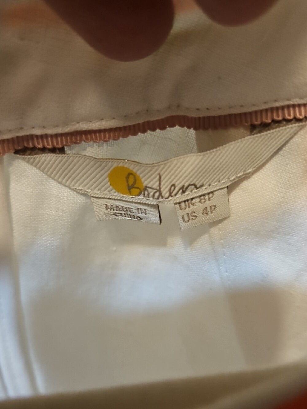 Boden 100% Linen White Midi Dress with Rainbow-Trimmed Neckline - Picture 6 of 7
